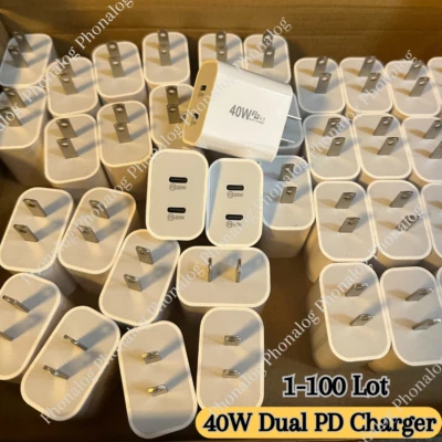 Cargador de Pared USB C 40W Bloque Rápido Tipo C Cubo de Carga Caja de Ladrillos para iPhone Lote Foto 1 de 4
