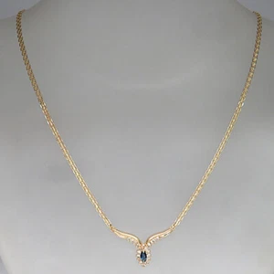 Kette Collier mit ca. 0,19ct Brillant und ca. 0,20ct Saphir in 585/14K Gelbgold - Picture 1 of 5