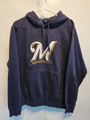 Milwaukee Brewers MLB Baseball Team Hooded Hoodie Sweatshirt Mens Large Majestic Cover