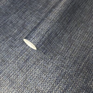 Plain dark blue silver faux paper weave grasscloth woven textured wallpaper roll - Picture 1 of 10