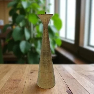 Tall Etched Solid Brass Candlestick Holder Ornate Indian Brass - Picture 1 of 7