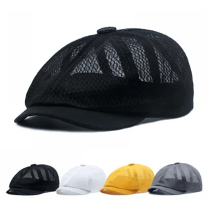 Men Mesh Newsboy Gatsby Flat Ivy Hat Sun Octagonal Duckbill Summer Peaked Cap - Picture 1 of 9