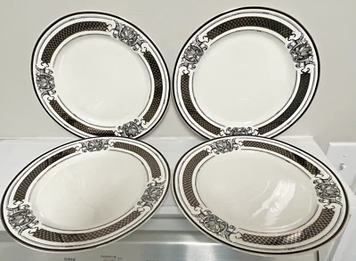 Set~4 Grace Teaware Halloween Dinner Plates 10.5" White/Black with Gold Trim NEW - Image 1 of 4