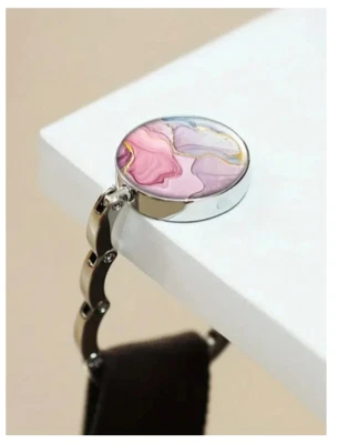 1pc Portable Marble Pattern Foldable Bag Hanger Hook Round Portable Table Edge B - Image 1 of 4