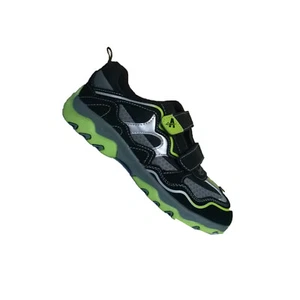BOYS KIDS CHILDRENS TRAINERS BLACK GREEN TOUCH FASTENING HOOK & LOOP SCHOOL PE - Picture 1 of 6