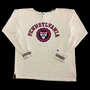 VTG 90s Champion Henley Light Weight Sweatshirt XL PA Striped Cuffs Grunge - Picture 1 of 10