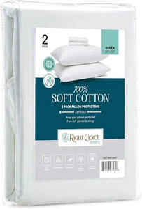 Cotton Pillow Protectors with Zipper - Zip up Pillowcase Queen Size 20X30 (Set o - Picture 1 of 5