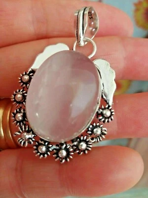 Collana ciondolo vero quarzo rosa con GARANZIA pietra naturale argento 925 NUOVA - Immagine 1 di 4
