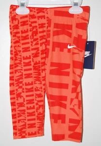 NWT Nike Little Girls Orange Mango NIKE Print Cropped Sport Leggings sz 4 5 - Picture 1 of 7