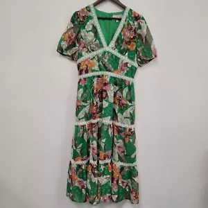 Adelyn Rae Women Lian Jacquard Floral Midi Dress Size L Kelly Green Boho Peasant - Picture 1 of 15