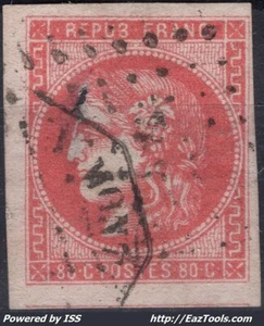 FRANCE EMISSION DE BORDEAUX 80c ROSE N° 49 AVEC LOSANGE AMBULANT A VOIR - Picture 1 of 2