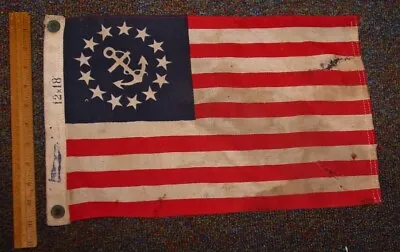 Old Mid 20thC  Used  Small Yacht Ensign Flag From Maine Mid Coast • 175.37$