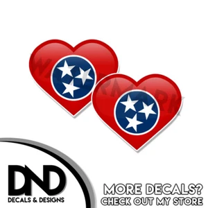 Tennesse Flag Sticker State TN Heart Helmet Decal Beveled Hearts 2 Pack 3 inch - Picture 1 of 2