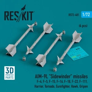 AIM-9L "Sidewinder" missiles (4 pcs)  (3D Printed)  1/72 ResKit RS72-0481 - Picture 1 of 3