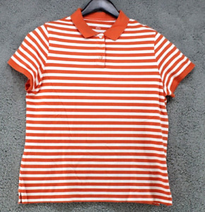 Lands' End Top Women's Size Large Polo Short Sleeve Collared Orange & White