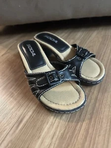 Vtg SODA-Sandal Pumps-Thick Stitching-Strappy Buckle-Size 5.5-Y2k Bratz Slides - Picture 1 of 11