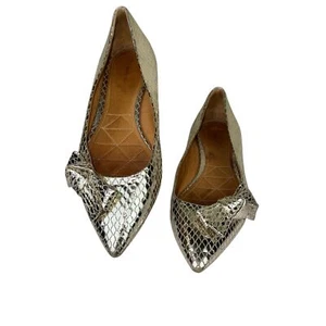 Isabel Marant Poppy Metallic Gold Leather Ribbon Tie Pointed Toe Flats Size 40 9 - Picture 1 of 9