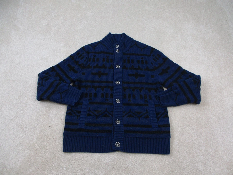 Suéter Lucky Brand Para Hombres Mediano Azul Negro Cárdigan Azteca Cachemira Lana Adulto Foto 1 de 4