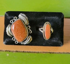 Vintage TAXCO Sterling SILBER 925 Goldstein RINGE Größe 8,5 & 1 ist verstellbar  - Bild 1 von 18