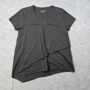 T-shirt donna Dintorni morbidi grande nera orlo asimmetrico minimal Lagenlook - Foto 1 di 6