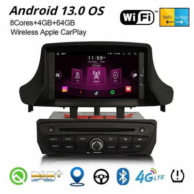 8-Kern Android 14 Renault Megane Ⅲ Fluence DAB+ Autoradio 64GB CarPlay Navi TPMS - Bild 1 von 4