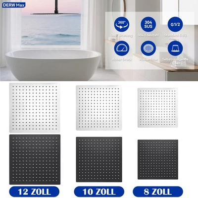 DERW MAX Edelstahl Kopfbrause 8-10-12Zoll Quadratisch Regendusche Duschbrause Regenstrahl