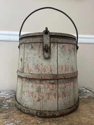 Antique Oyster Bucket, Oyster White Paint, Original Cond. J.A. Stubbs Boston - Image 1 of 4