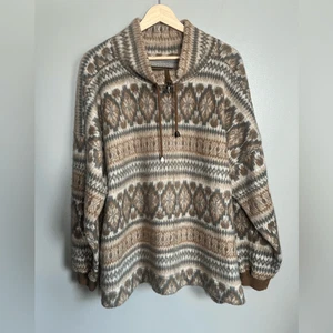 Vintage French country Express pull over fleece fair isle sweater cabincore - Picture 1 of 5