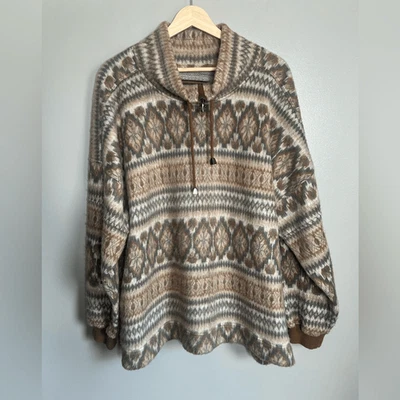 Vintage French country Express pull over fleece fair isle sweater cabincore - Image 1 of 4