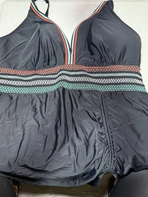 Traje de baño Swim By Cacique vestido de una pieza para mujer talla 20 negro detalle a rayas Foto 1 de 4