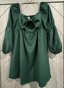 EXLURA Womens Summer Spring Casual Dress Square Neck Bow Puff Long Sleeve Sz M - Picture 1 of 9