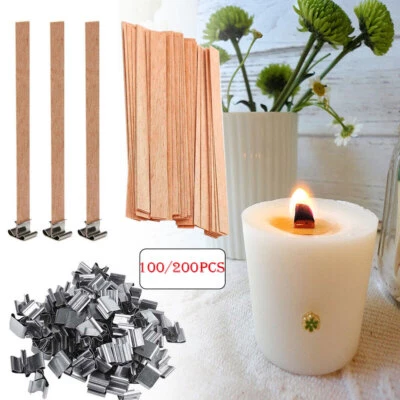 100/200pcs Wood Wicks for Making Candles Kit Trimable Natural Wooden Candle Wick - Image 1 of 4