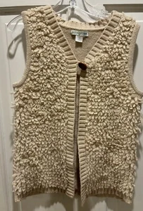 Garnet Hill Kids Lambswool Nylon Sweater Vest 1 Button Beige Sz XL 12/14 - Picture 1 of 4