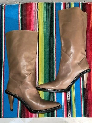 Zara Woman Boot US Sz 9 Beige Leather 5011/201/131 Cowgirl Western Rhinestones - Image 1 of 4