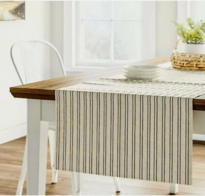 Threshold Cotton Striped Table Runner in Natural NEW 14" x 72" - Image 1 of 3