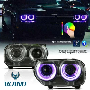 Pair LED Headlights RGB Color Change Lamps For 2015-2022 Dodge Challenger SE R/T - Picture 1 of 11