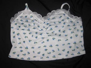 Shein girls 11-12yrs floral print ribbed ruched lace trim cami crop top white - Picture 1 of 2