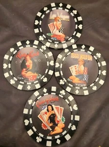 4 Vegas Pinup Girls Poker Chips Wall Decor Plaques Man Cave Art 7" Set Cards - Picture 1 of 5