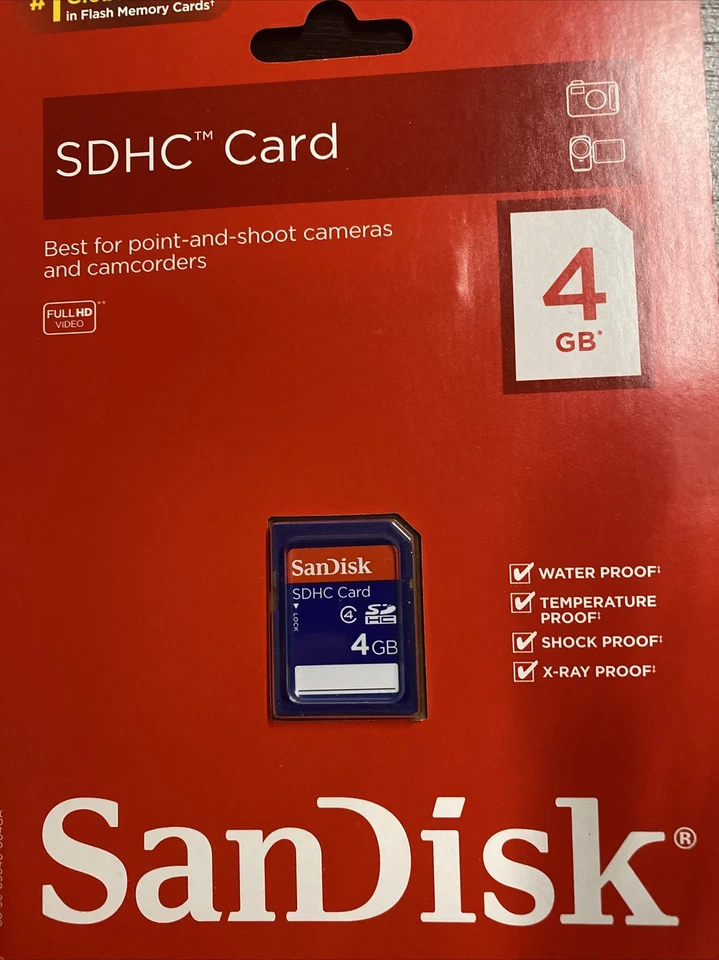 New Sandisk SDHC Secure Digital High Capacity Card 4GB Class 4 Camera Camcorder - Image 1 of 1