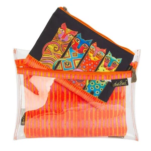 Laurel Burch Set of 3 Cosmetic Bag Feline Clan Makeup Travel Bags - Picture 1 of 1
