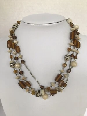 Necklace Multi layered Multi Natural Beads Amber Brown  Tone multi strand 18.5” - Image 1 of 4