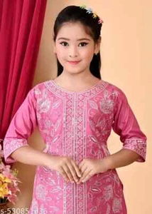 Conjunto de Vestido Kurta Bordado para Niña con Dupatta - Combo de Top y Pantalón Kurti - Imagen 1 de 4