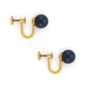 7,5-8 mm AAA kultivierte Akoya schwarze Perle 14K Gelbgold Schraubpfosten Ohrringe - Bild 1 von 1