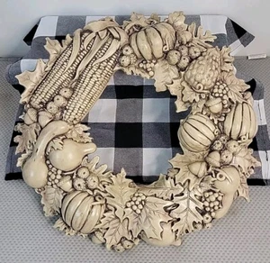 Vtg 1994 Scioto Molds Ceramic Wreath Fall Autumn Corn Pumpkins Acorns Gourds - Picture 1 of 24