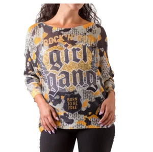 SUÉTER DE MALLA GIGI MODA DONATELLA NIÑA PANDILLA ROCK N ROLL, MANGAS MURCIÉLAGO CAMUFLAJE O/S - Imagen 1 de 2