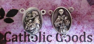 Saint Francis + St. Anthony Oxidized Silver Tone Rosary Centerpiece - Picture 1 of 3