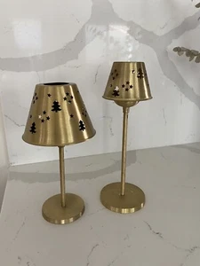  Candle Tea Light Holder Winter Christmas Trees Gold Set of 2 - Picture 1 of 4