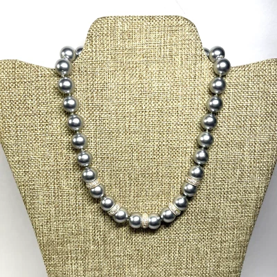 Gargantilla gruesa imitación plata perlas y diamantes de imitación collar 15" cierre magnético Foto 1 de 4