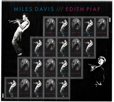 MILES DAVIS EDITH PIUS US #4692-4693 JAZZ TRUMPETEER +SINGER FOREVER STAMP SHEET - Image 1 of 4