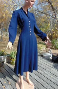 VTG Sharon Gaye 1940s Fitted Blue Coat Neat Deco Sleeves 34W - Picture 1 of 14